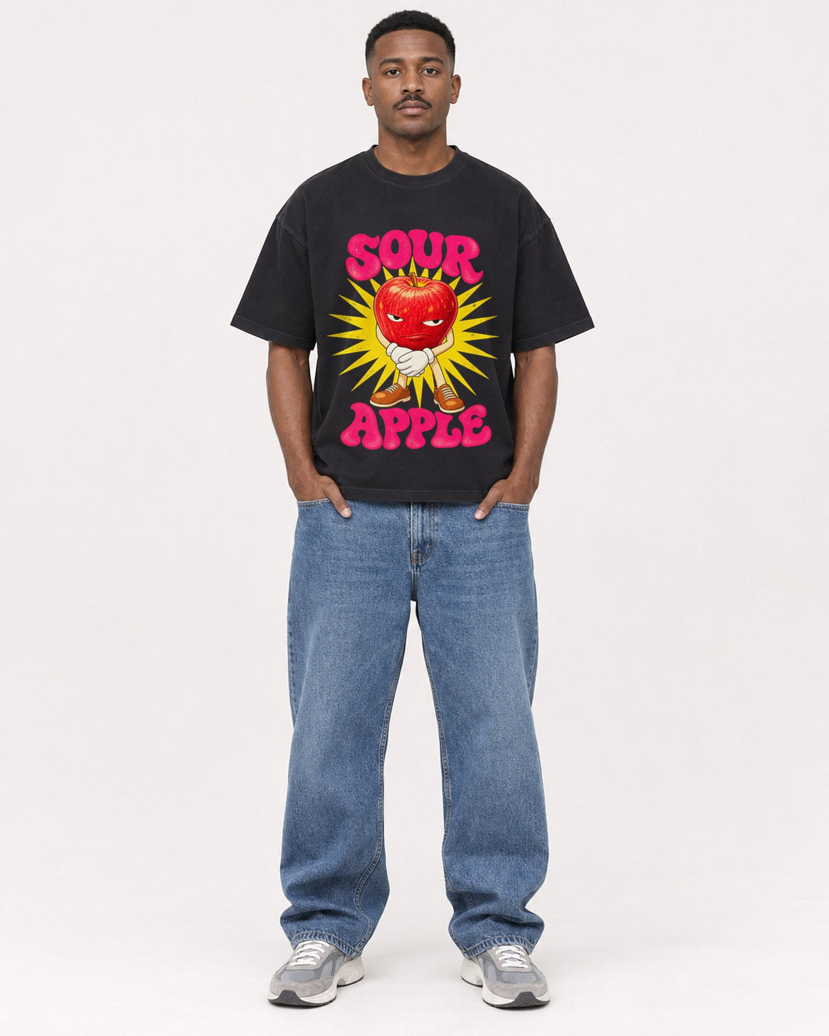 Mockup Boxy Heavyweight Tee Black male full-body 14