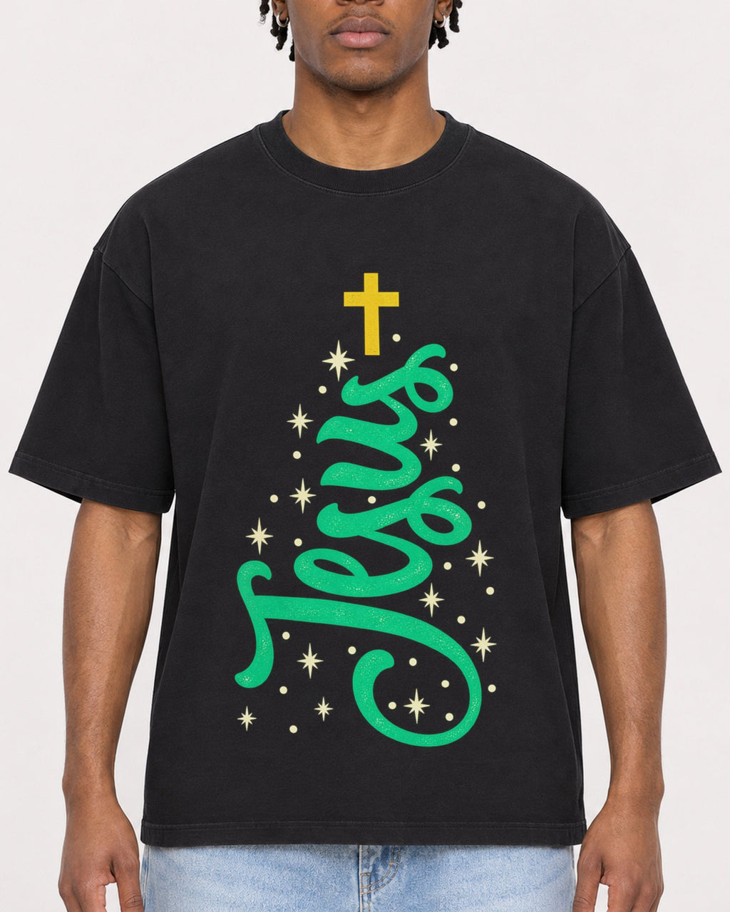 Mockup Boxy Heavyweight Tee Black male close-up 05