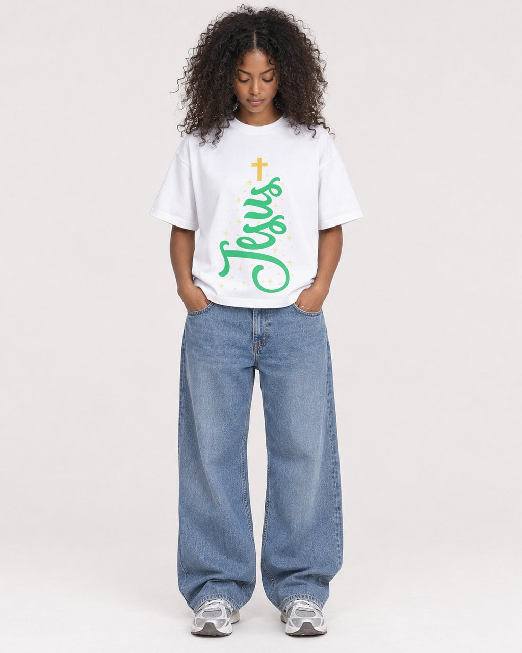 Mockup Boxy Heavyweight Tee White female full-body 05