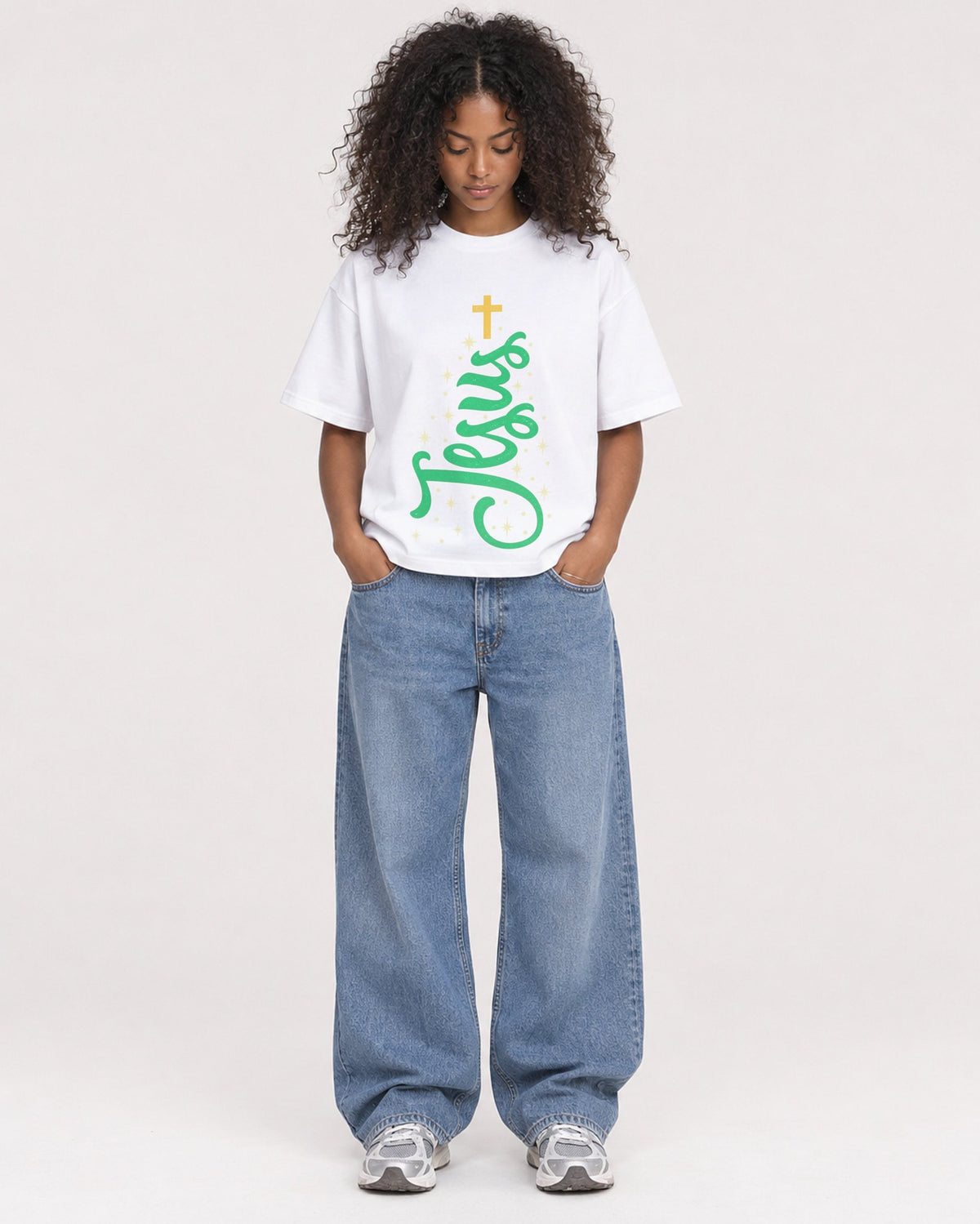 Mockup Boxy Heavyweight Tee White female full-body 05