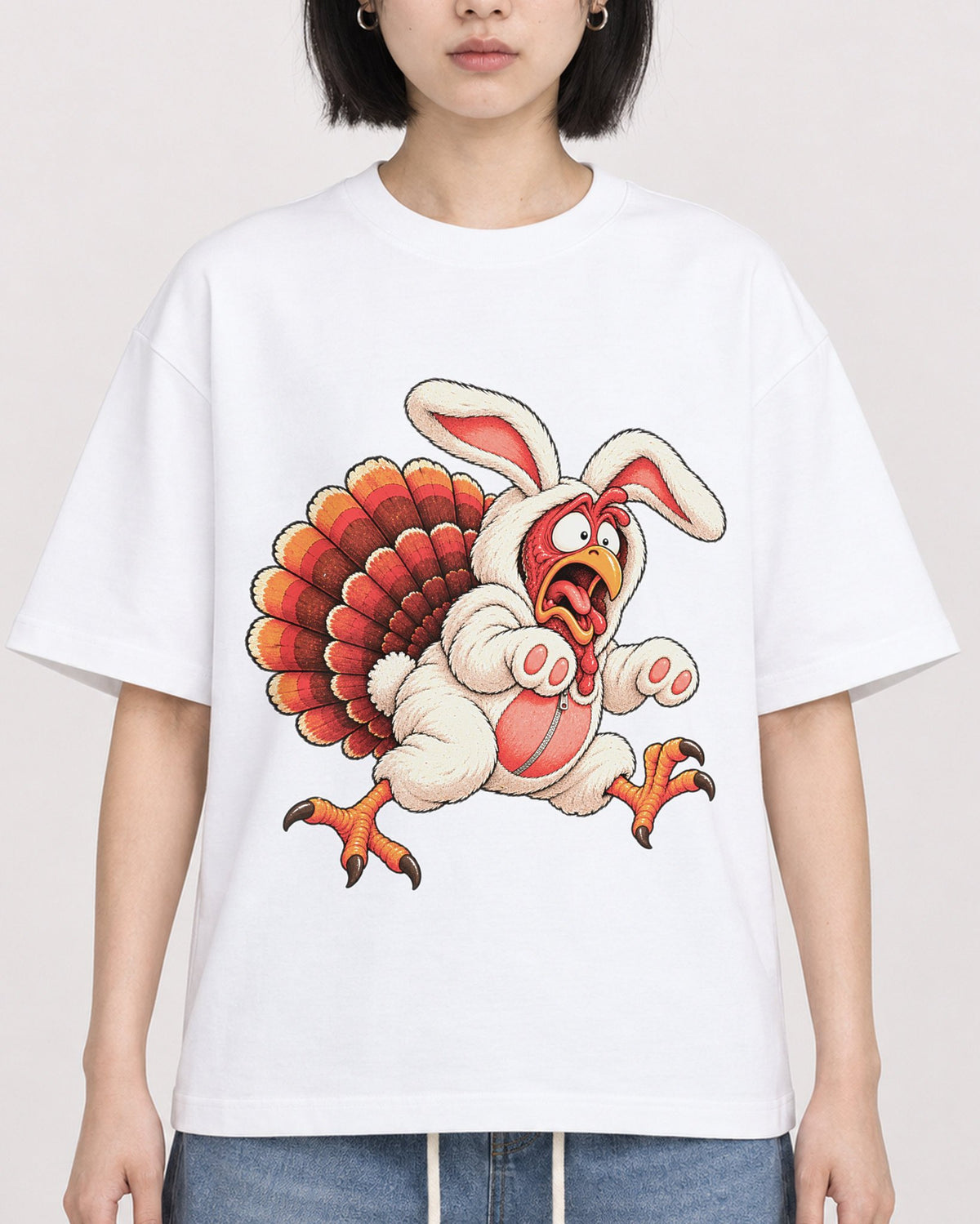 Mockup Boxy Heavyweight Tee White female close-up 11