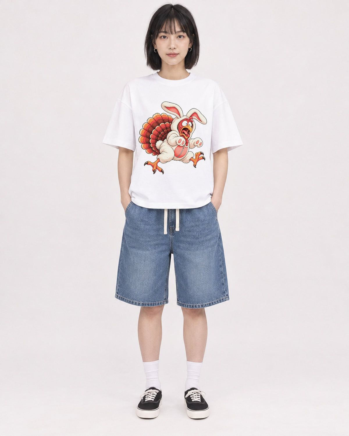 Mockup Boxy Heavyweight Tee White female full-body 11
