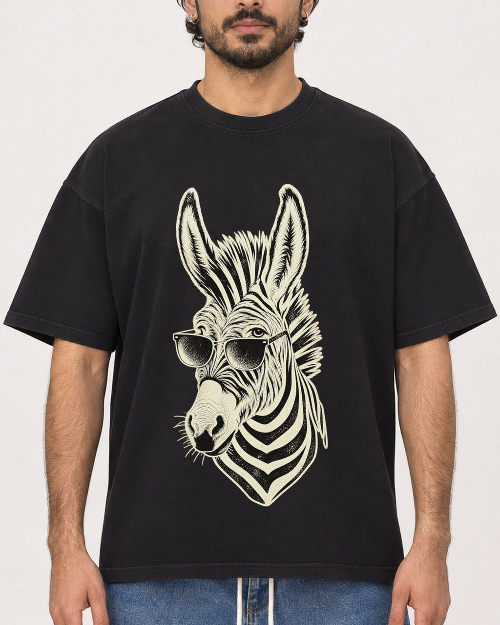 Mockup Boxy Heavyweight Tee Black male close-up 47