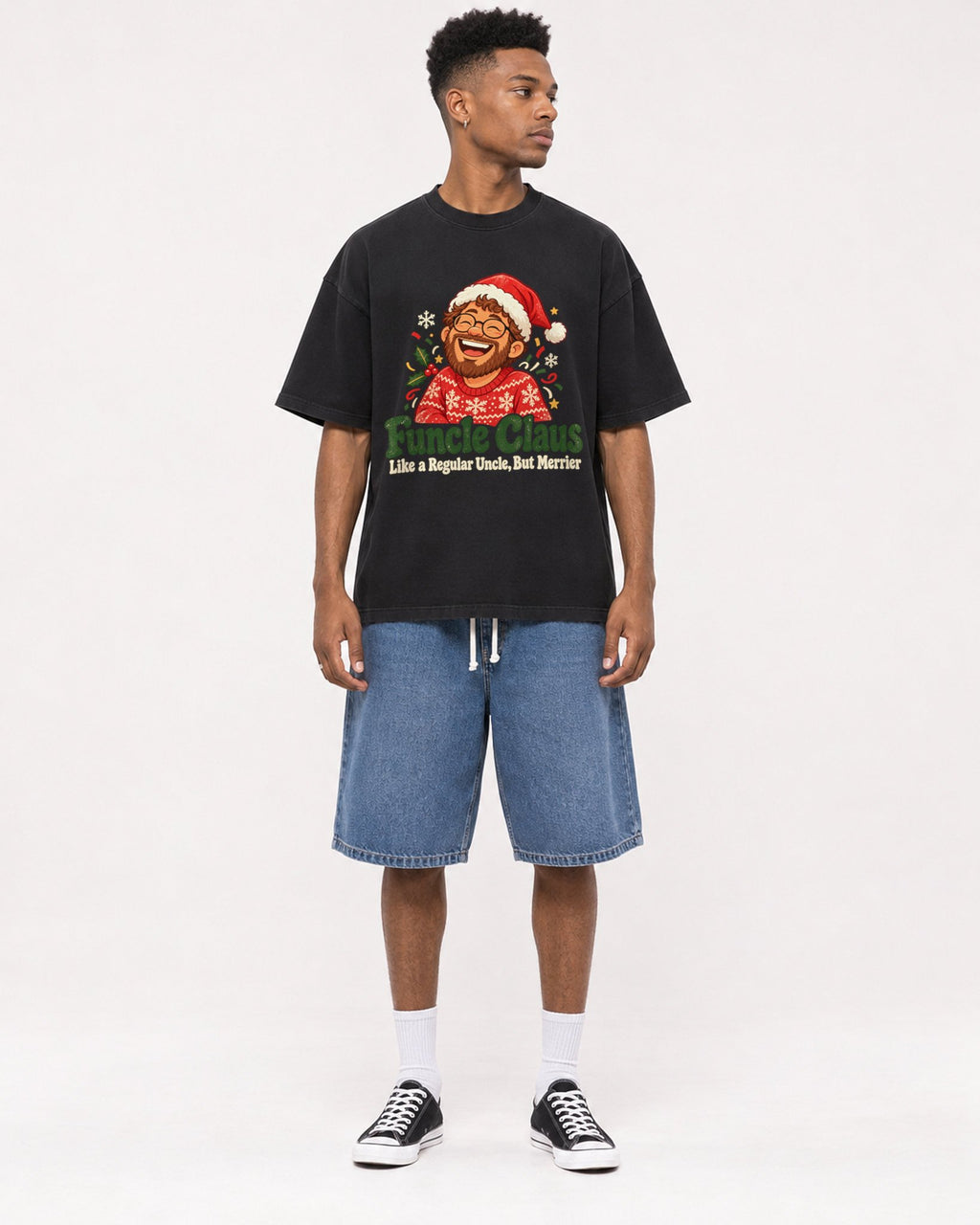 Mockup Boxy Heavyweight Tee Black male full-body 15