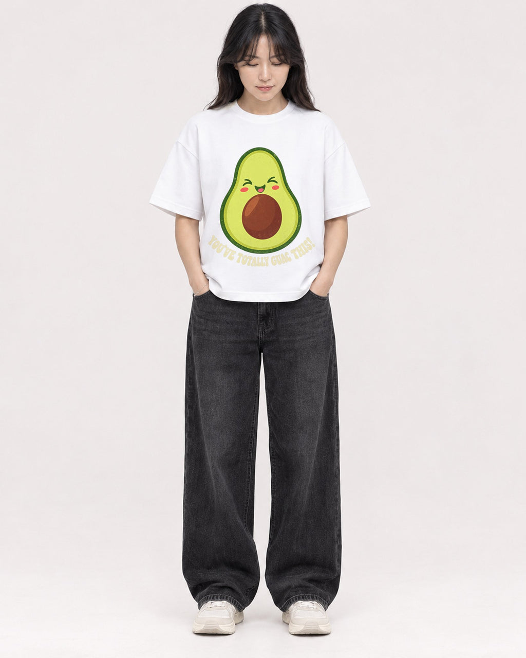 Mockup Boxy Heavyweight Tee White female full-body 13
