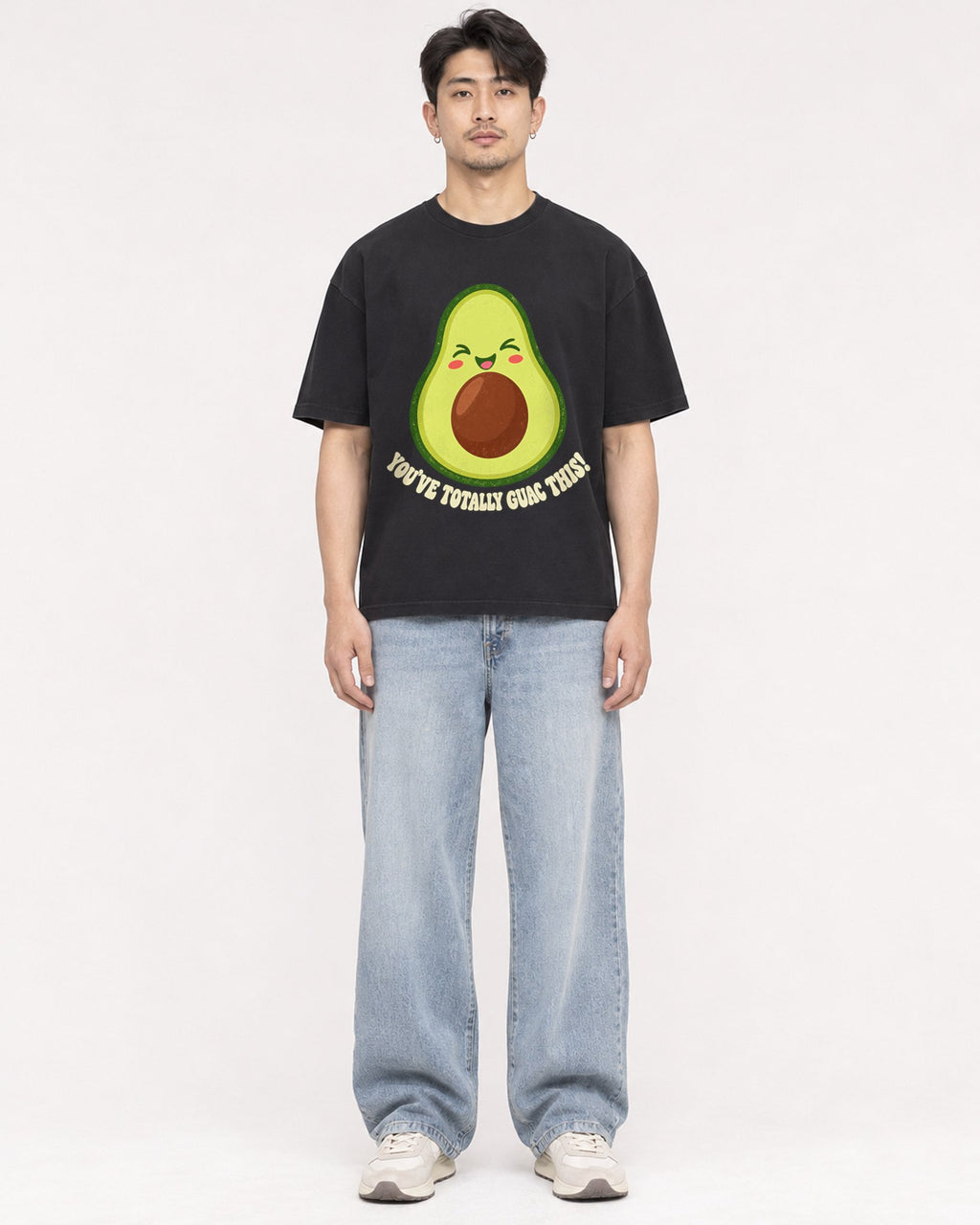 Mockup Boxy Heavyweight Tee Black male full-body 13