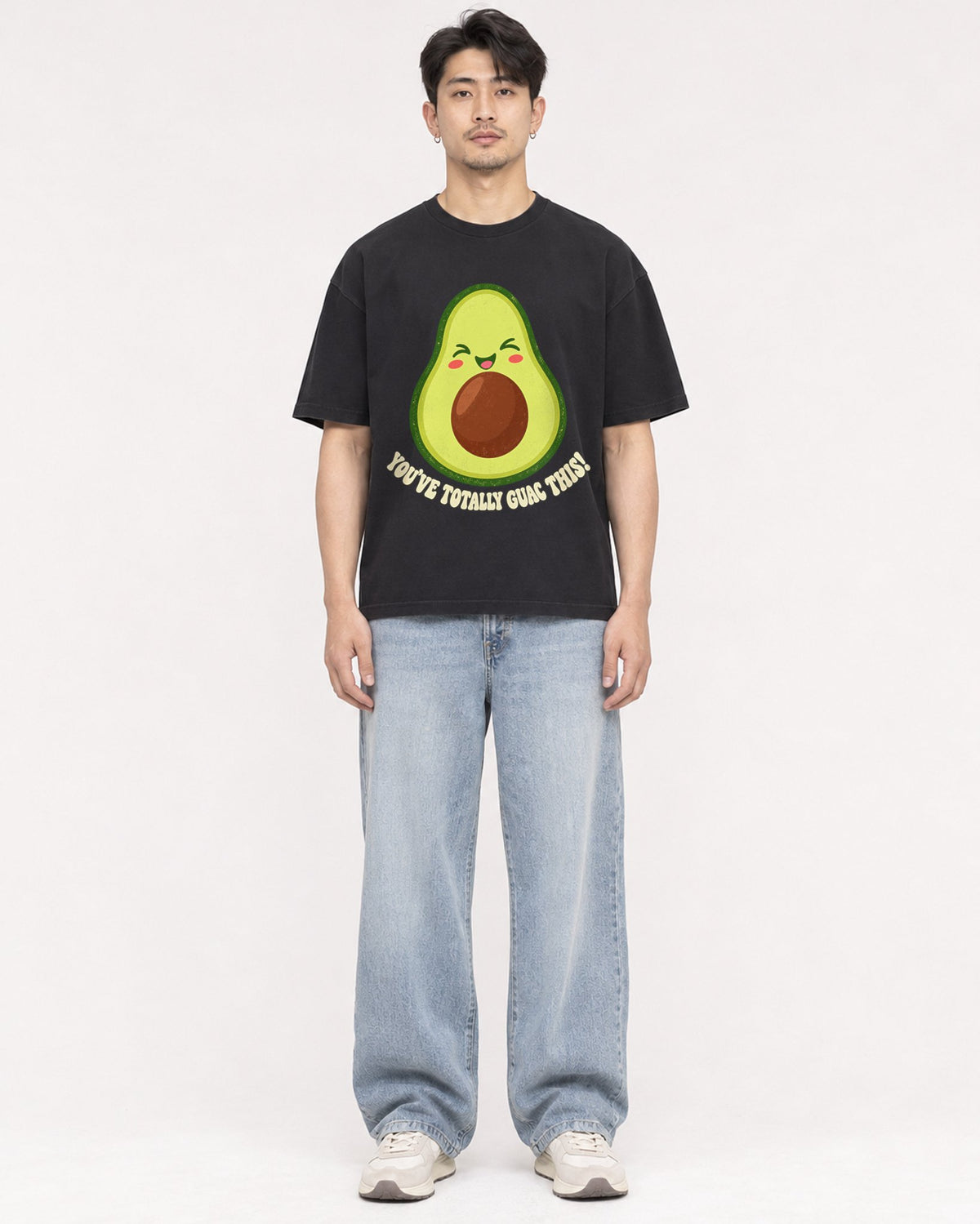 Mockup Boxy Heavyweight Tee Black male full-body 13