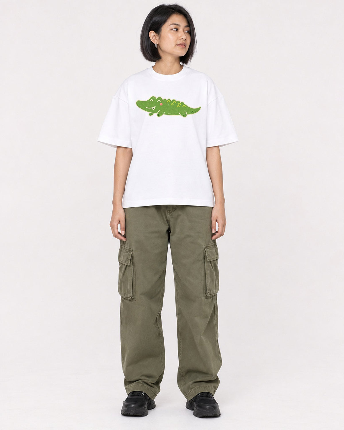 Mockup Boxy Heavyweight Tee White female full-body 32