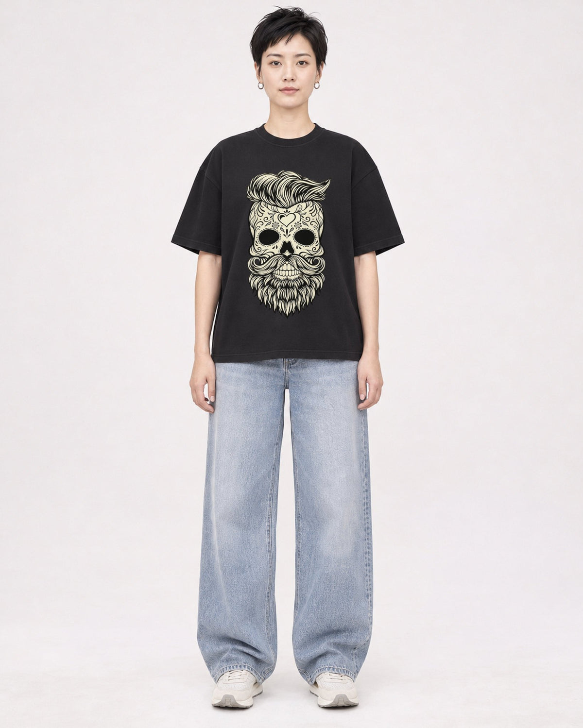 Mockup Boxy Heavyweight Tee Black female full-body 23