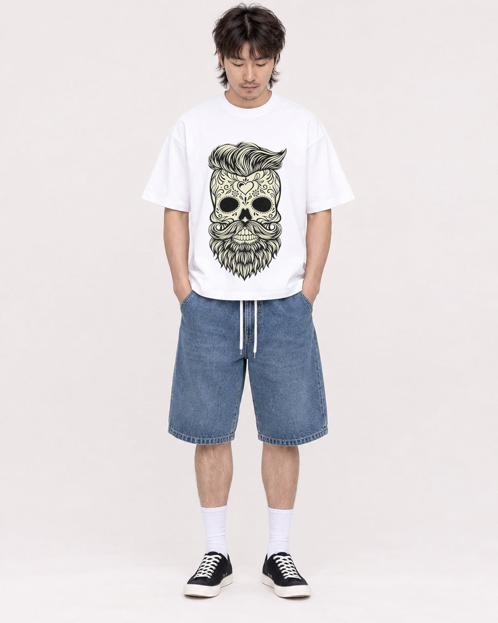 Mockup Boxy Heavyweight Tee White male full-body 23