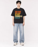 Mockup Boxy Heavyweight Tee Black male full-body 01
