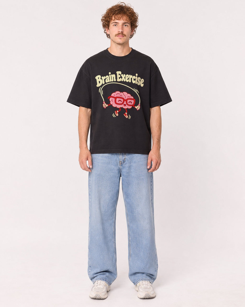 Mockup Boxy Heavyweight Tee Black male full-body 09