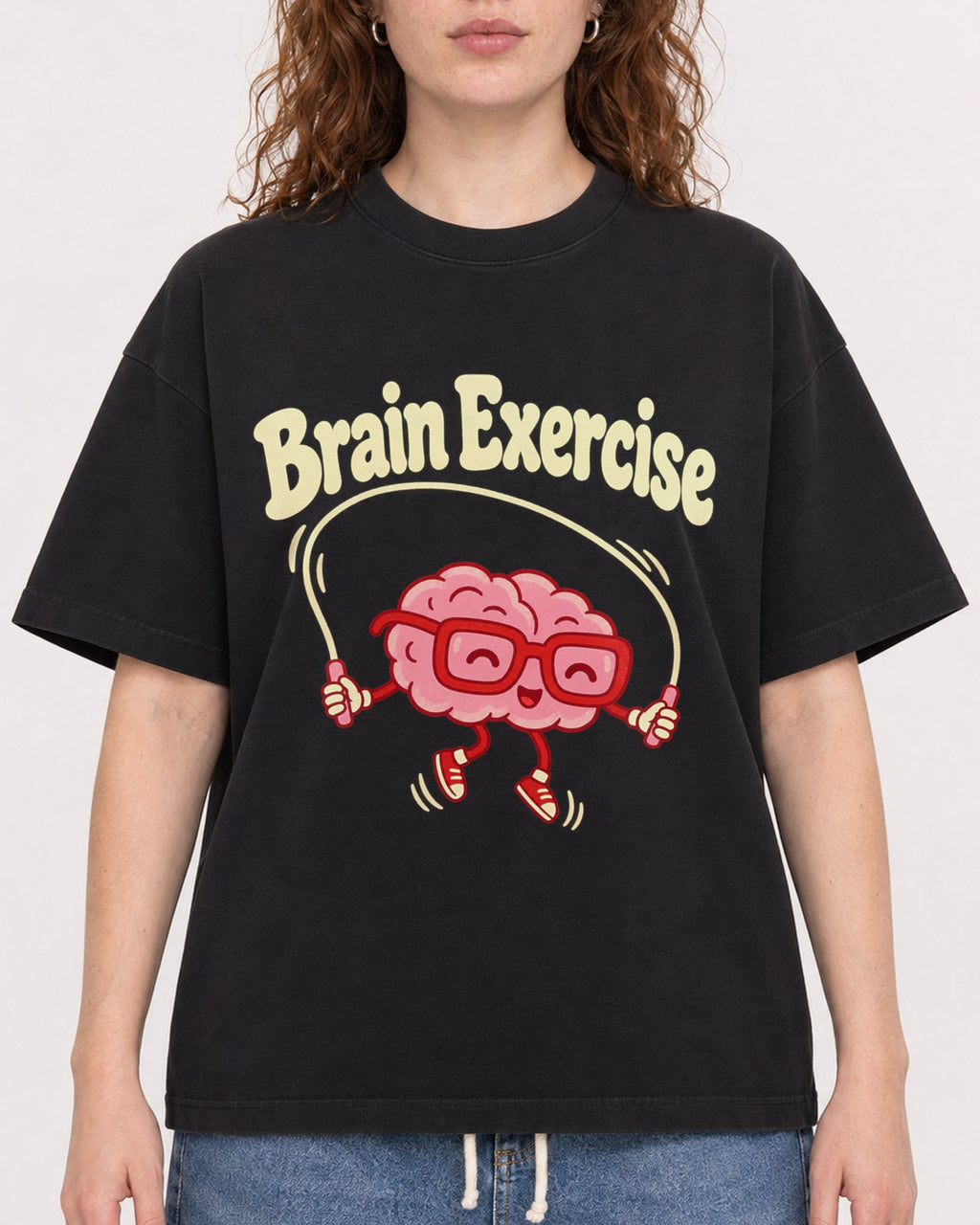 Mockup Boxy Heavyweight Tee Black female close-up 09