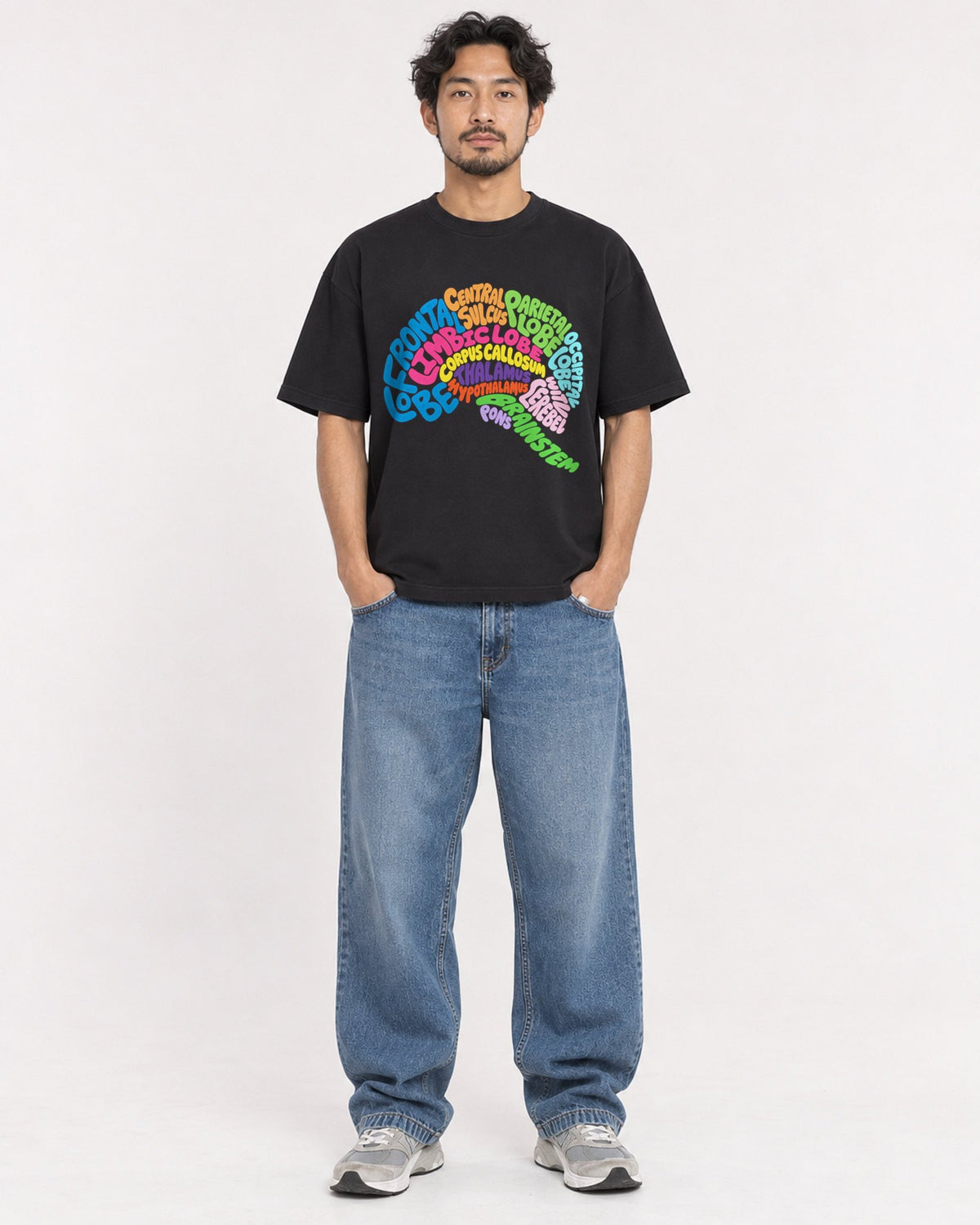 Mockup Boxy Heavyweight Tee Black male full-body 02