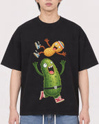 Mockup Boxy Heavyweight Tee Black male close-up 11