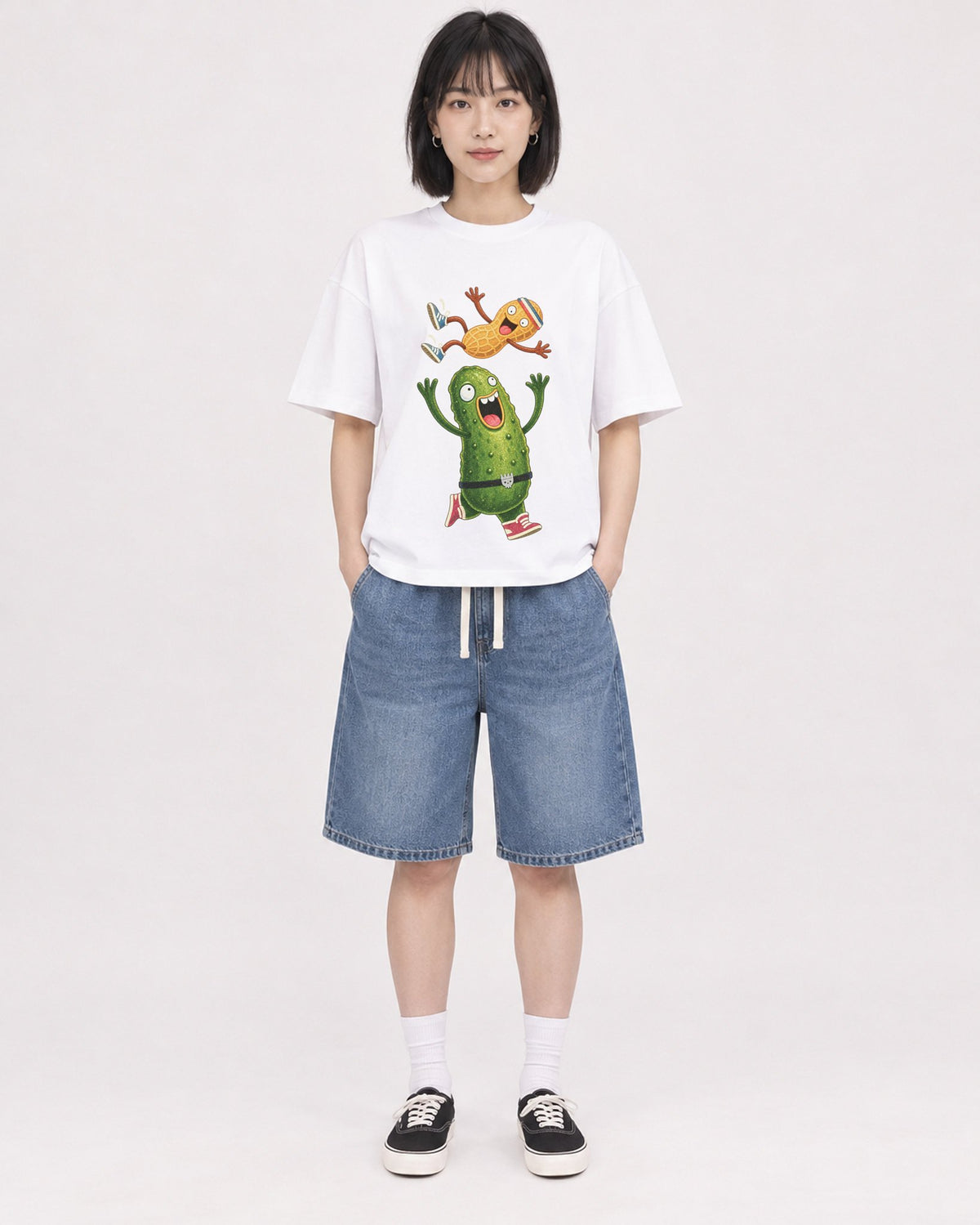 Mockup Boxy Heavyweight Tee White female full-body 11