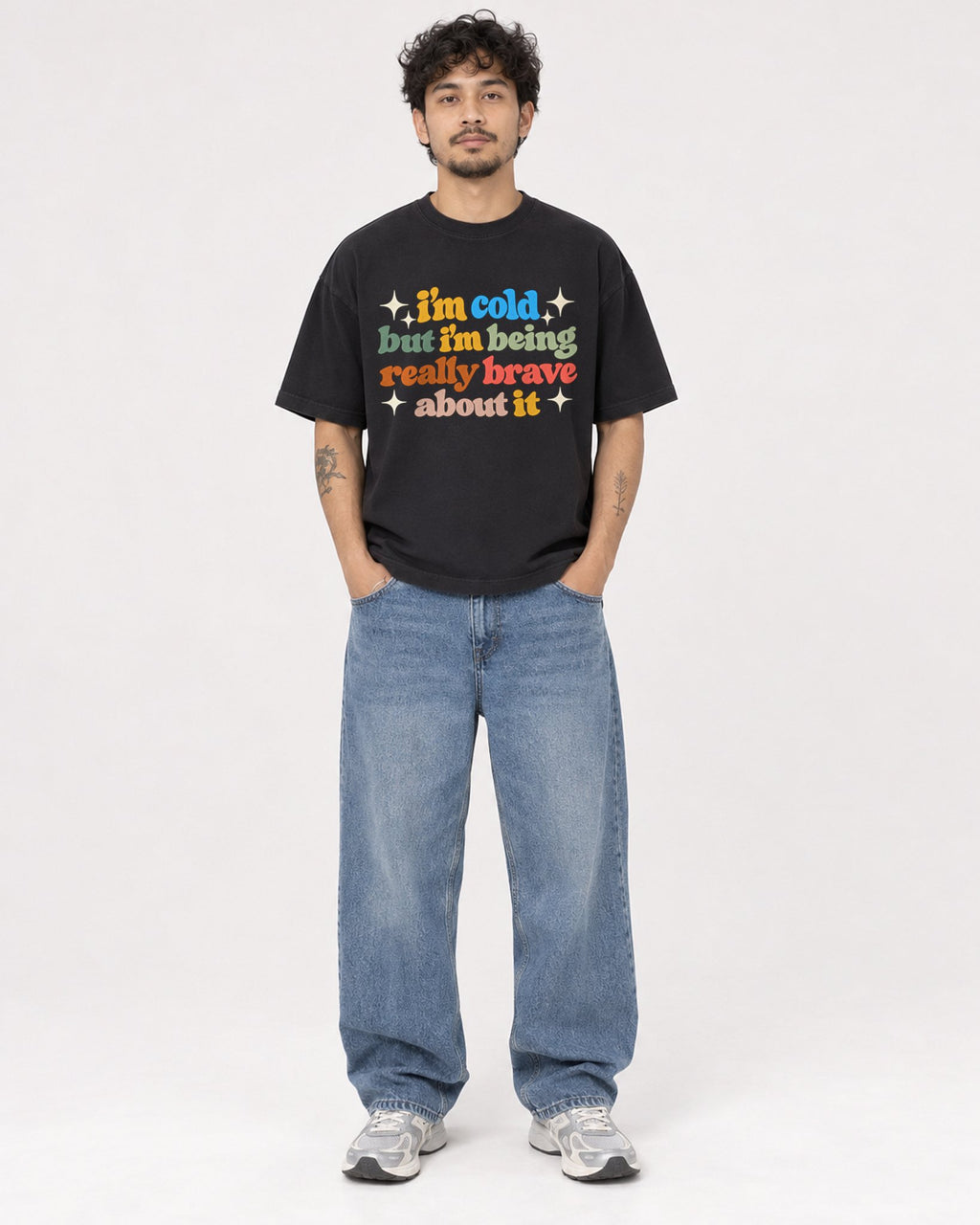Mockup Boxy Heavyweight Tee Black male full-body 42
