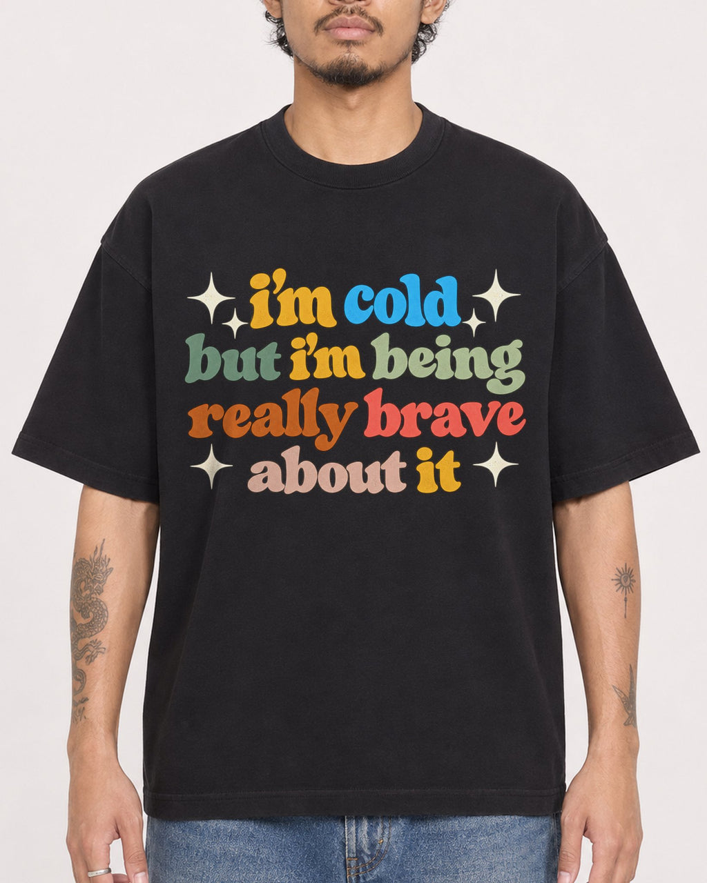 Mockup Boxy Heavyweight Tee Black male close-up 42