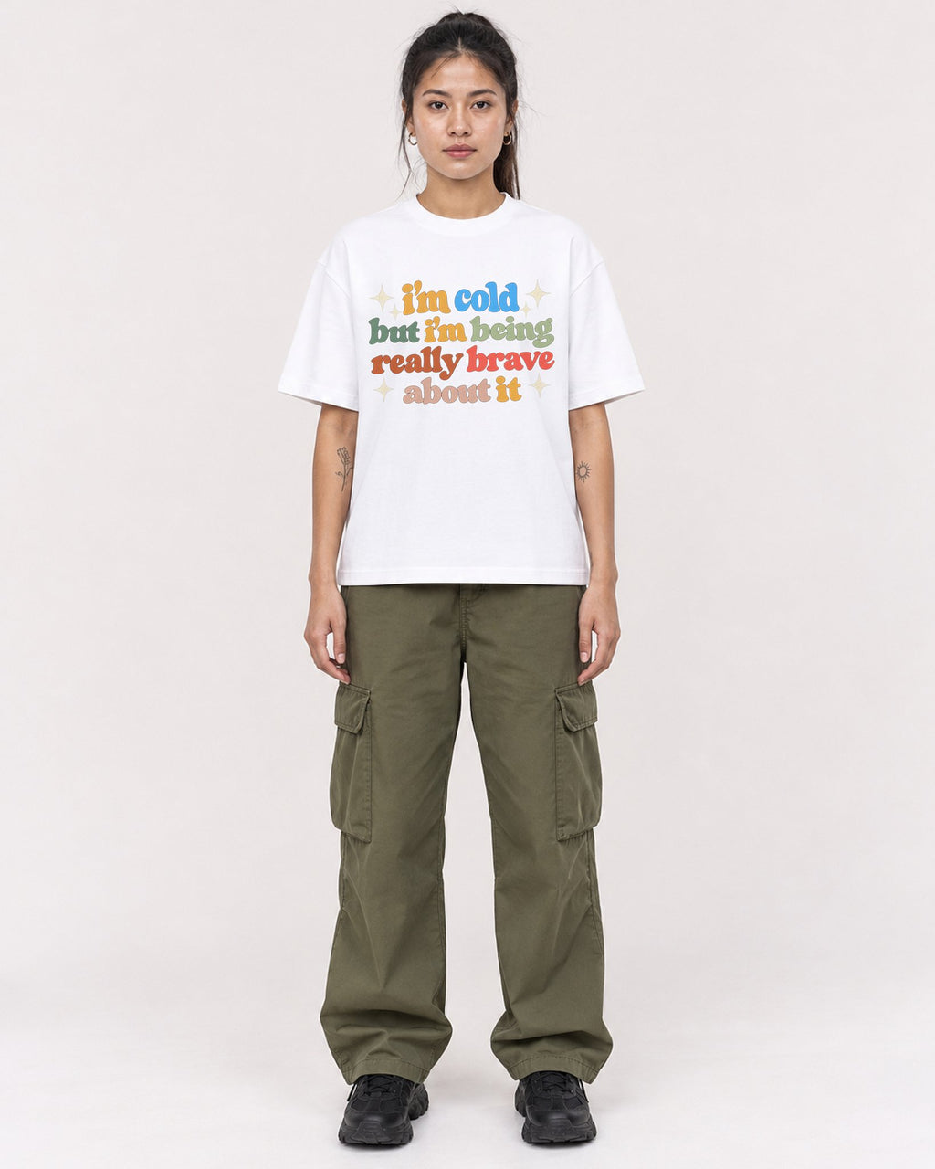 Mockup Boxy Heavyweight Tee White female full-body 42