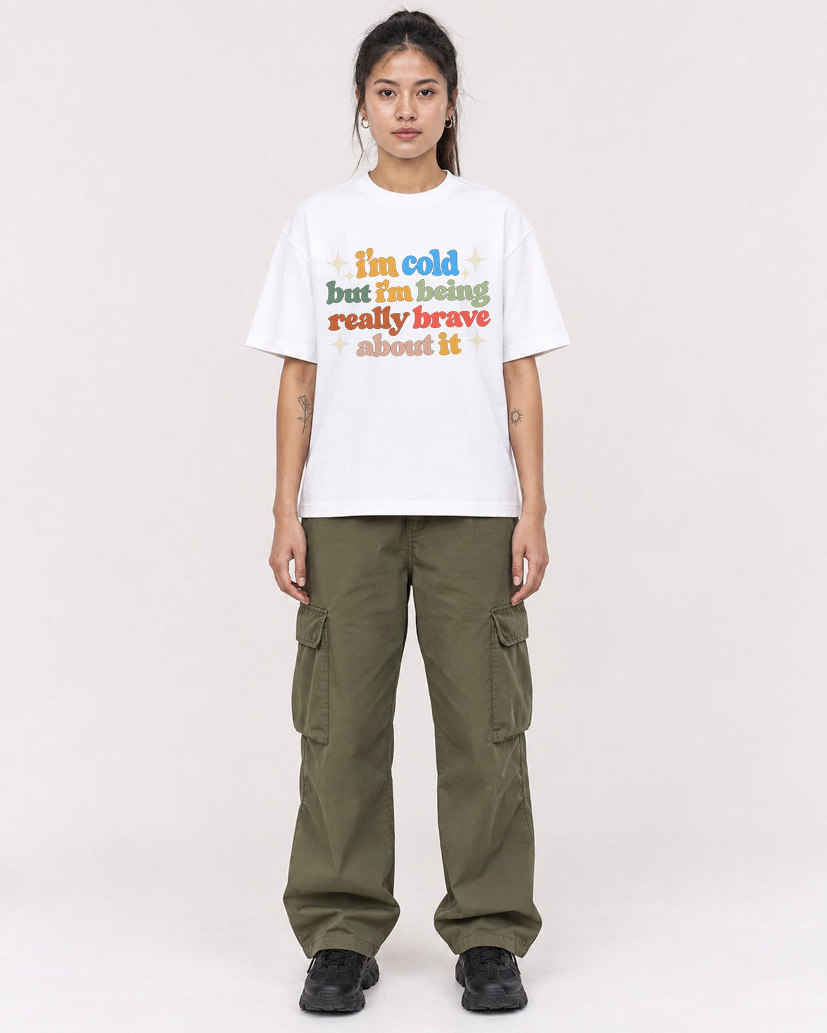 Mockup Boxy Heavyweight Tee White female full-body 42