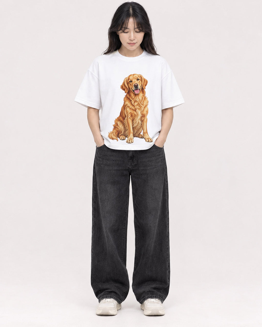 Mockup Boxy Heavyweight Tee White female full-body 13