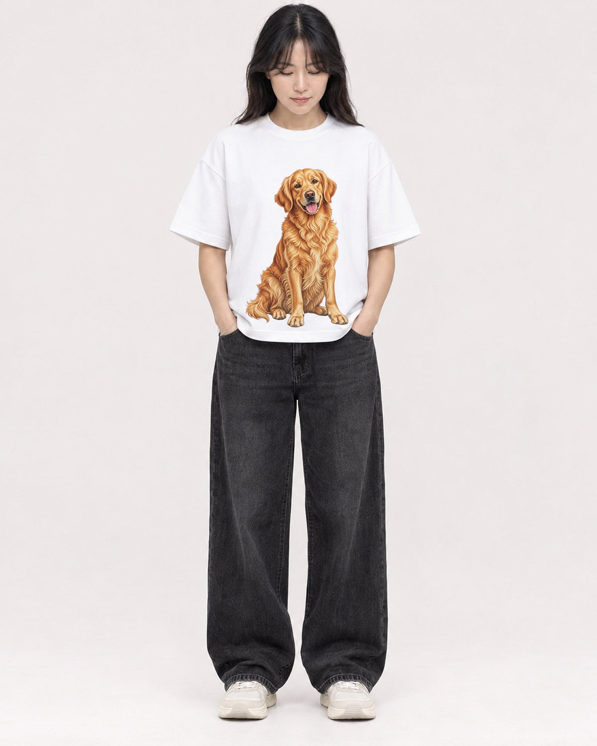 Mockup Boxy Heavyweight Tee White female full-body 13