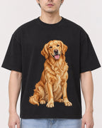 Mockup Boxy Heavyweight Tee Black male close-up 13