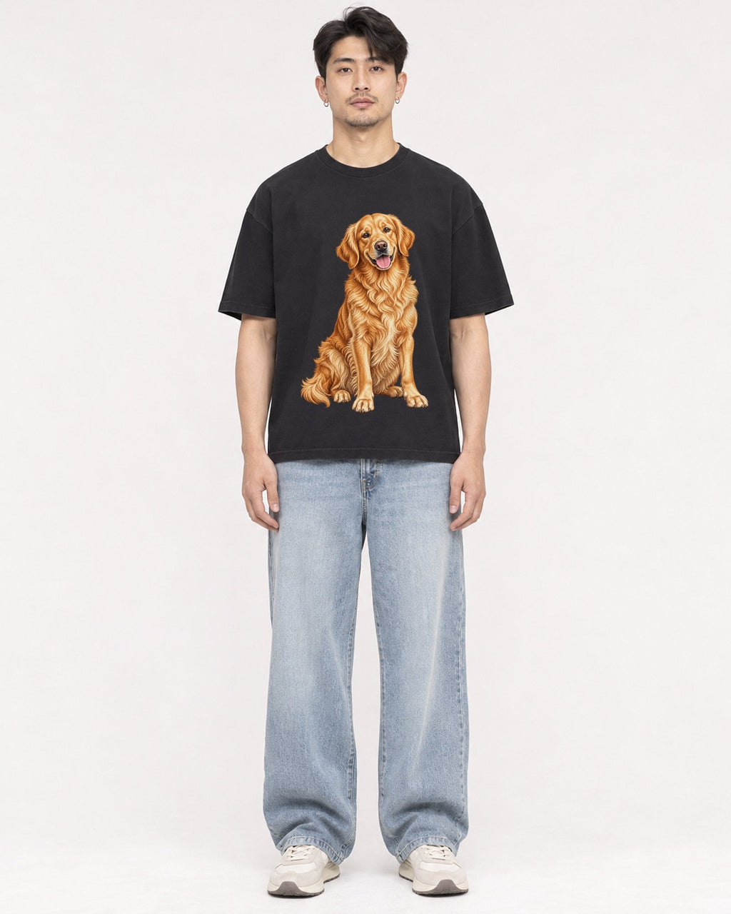 Mockup Boxy Heavyweight Tee Black male full-body 13