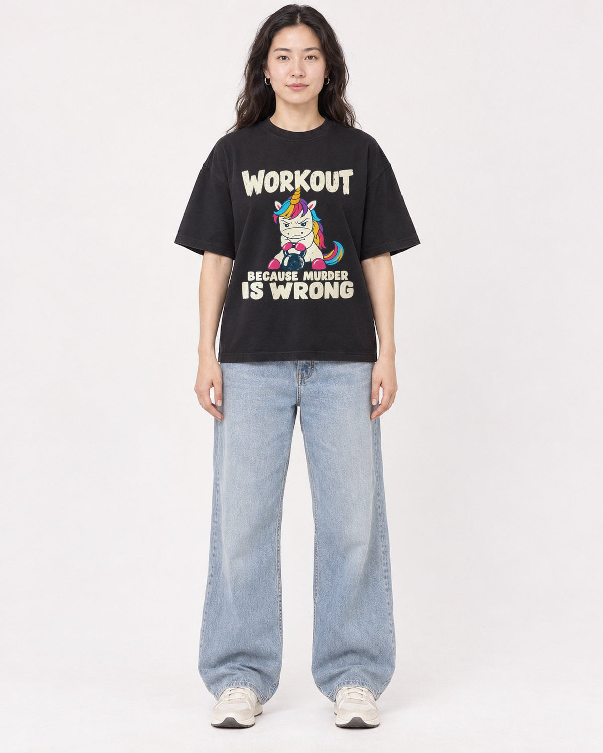Mockup Boxy Heavyweight Tee Black female full-body 03
