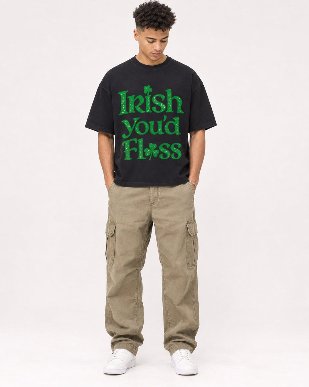 Mockup Boxy Heavyweight Tee Black male full-body 20