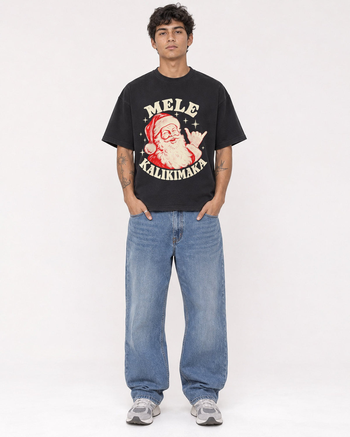 Mockup Boxy Heavyweight Tee Black male full-body 06