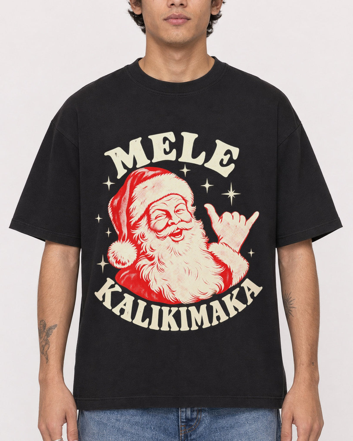 Mockup Boxy Heavyweight Tee Black male close-up 06