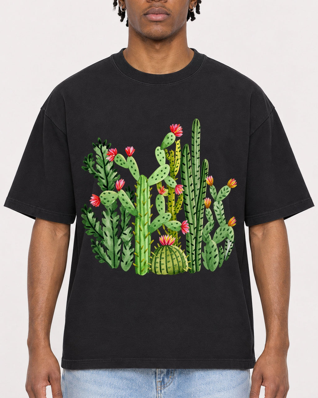 Mockup Boxy Heavyweight Tee Black male close-up 05