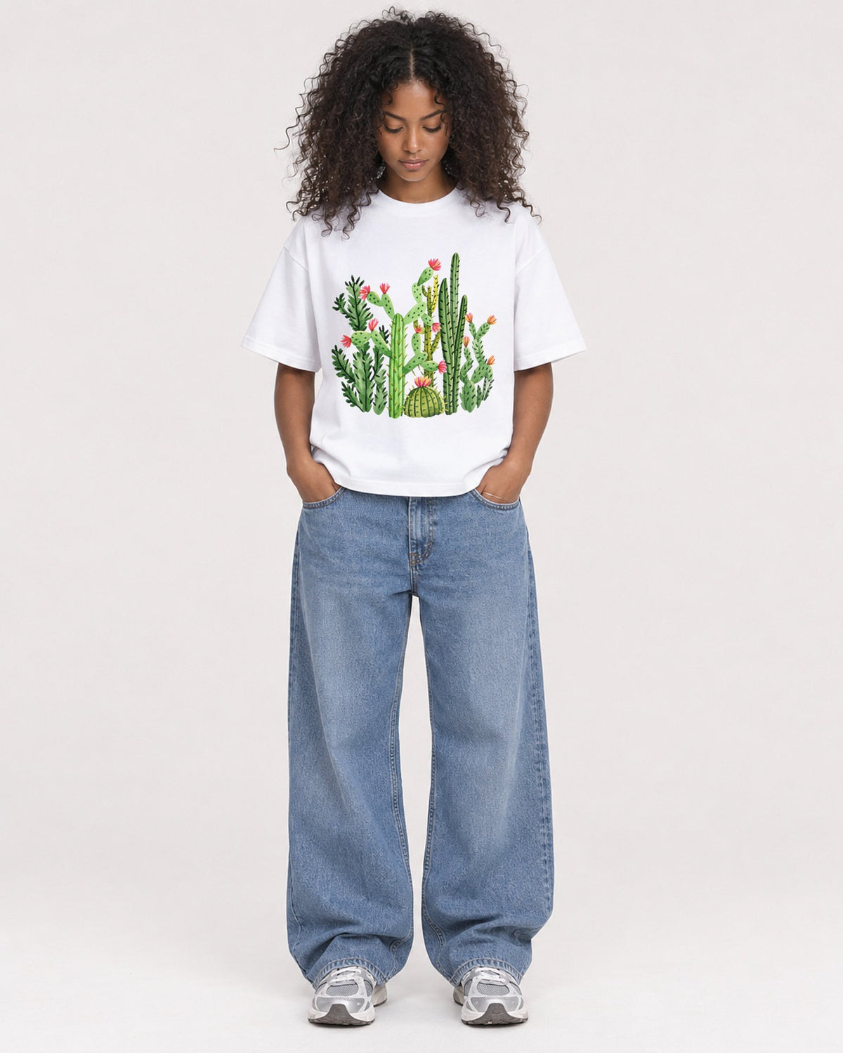 Mockup Boxy Heavyweight Tee White female full-body 05