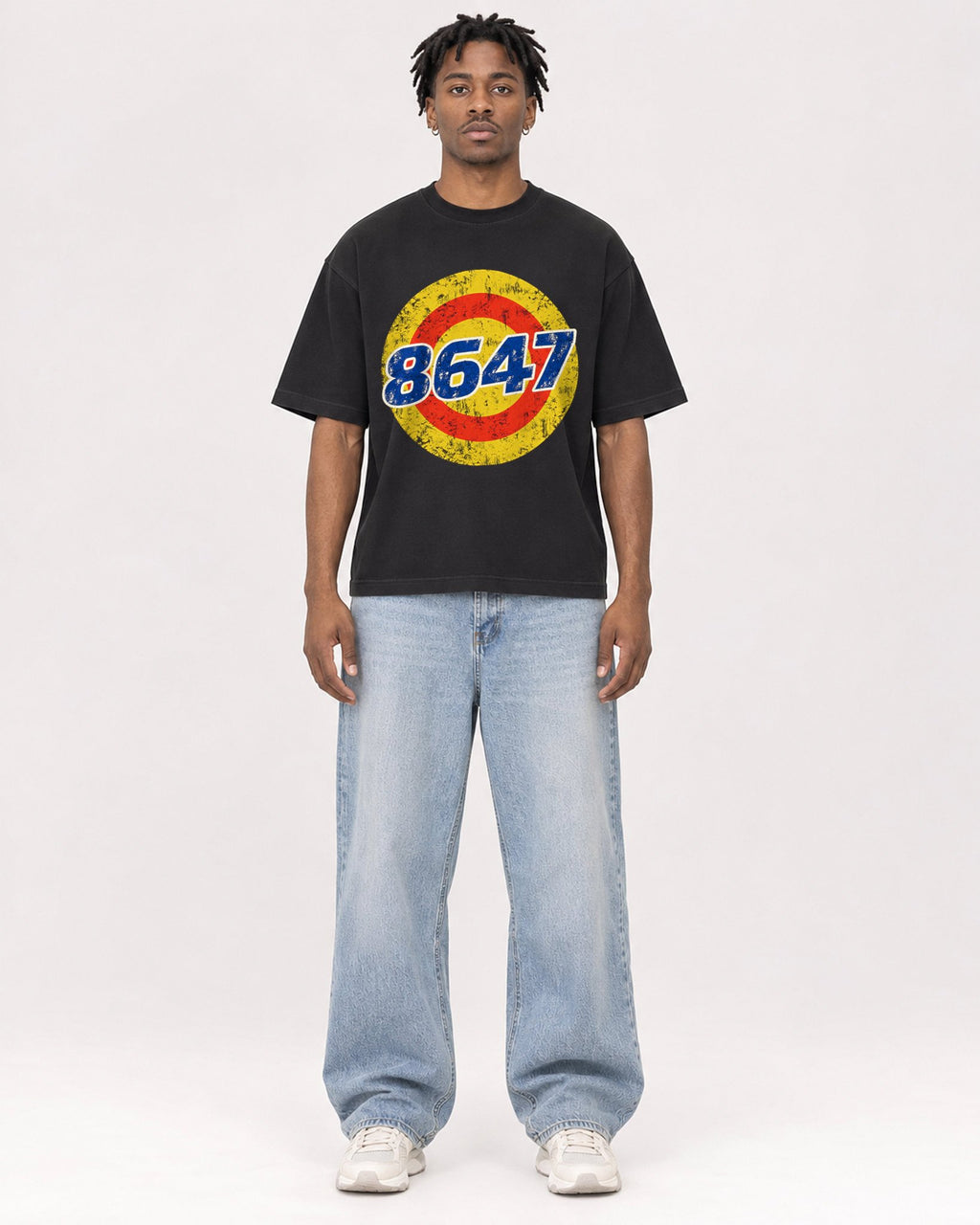 Mockup Boxy Heavyweight Tee Black male full-body 05