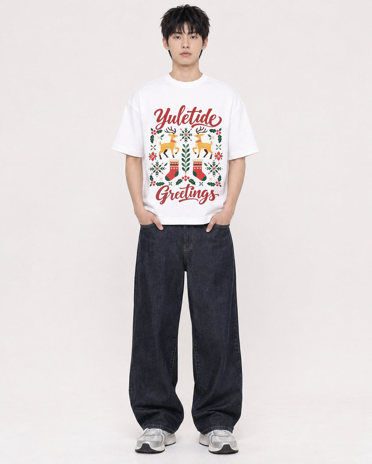 Mockup Boxy Heavyweight Tee White male full-body 01