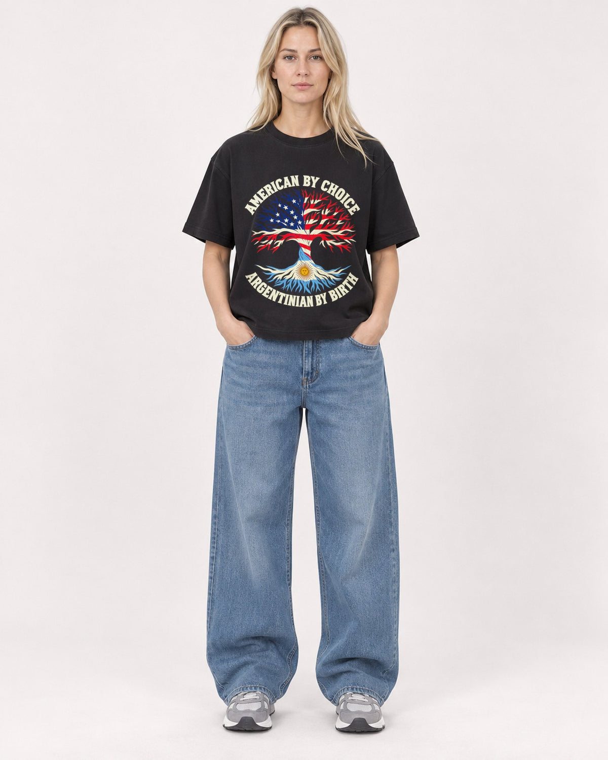 Mockup Boxy Heavyweight Tee Black female full-body 08
