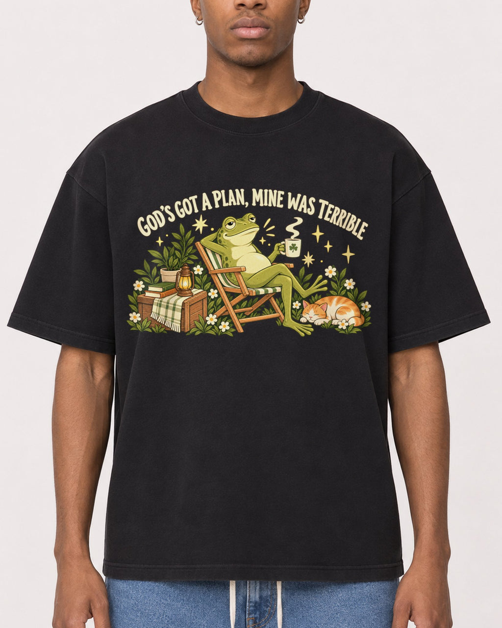 Mockup Boxy Heavyweight Tee Black male close-up 35