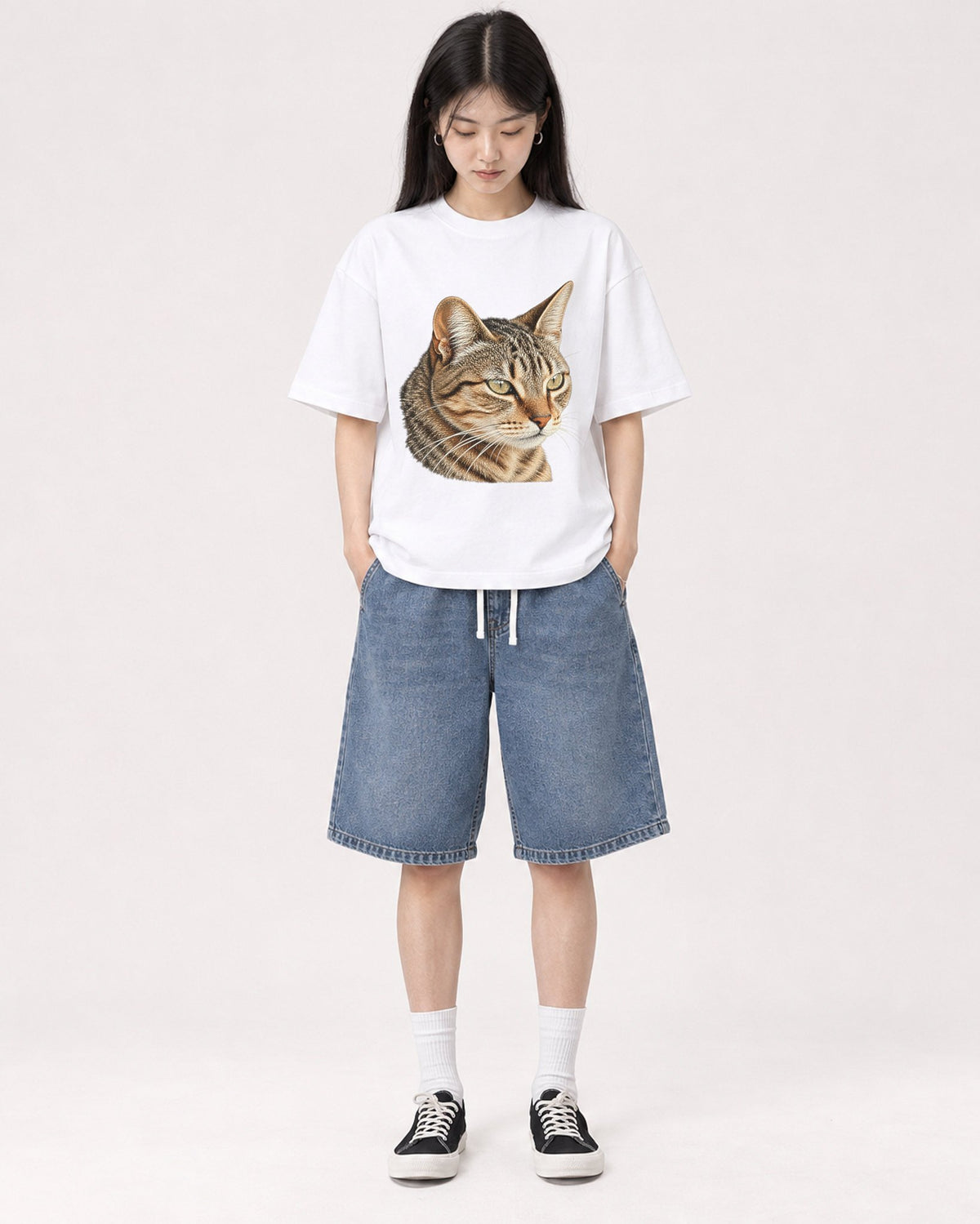 Mockup Boxy Heavyweight Tee White female full-body 01