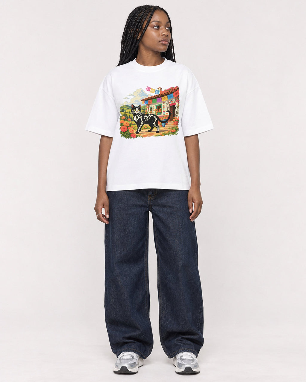 Mockup Boxy Heavyweight Tee White female full-body 04