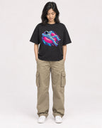 Mockup Boxy Heavyweight Tee Black female full-body 22