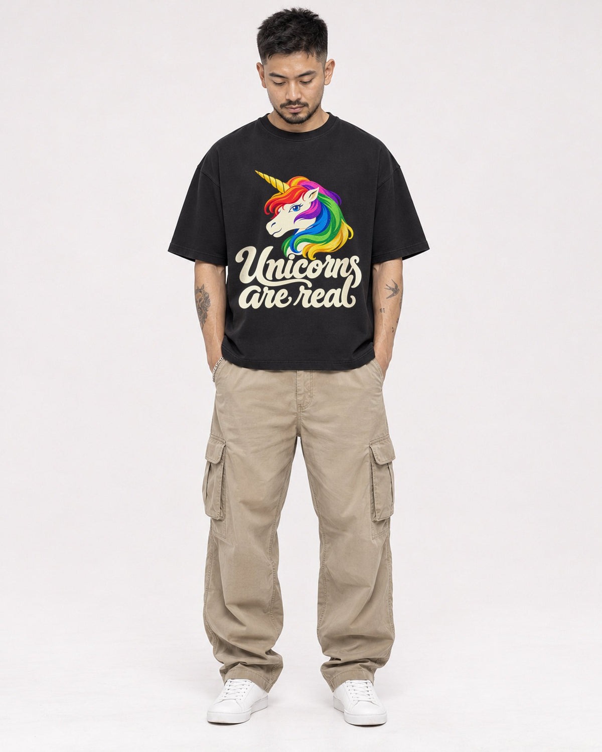 Mockup Boxy Heavyweight Tee Black male full-body 12