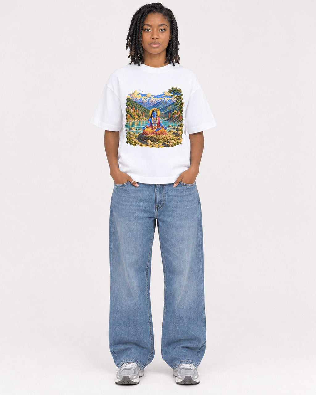 Mockup Boxy Heavyweight Tee White female full-body 15