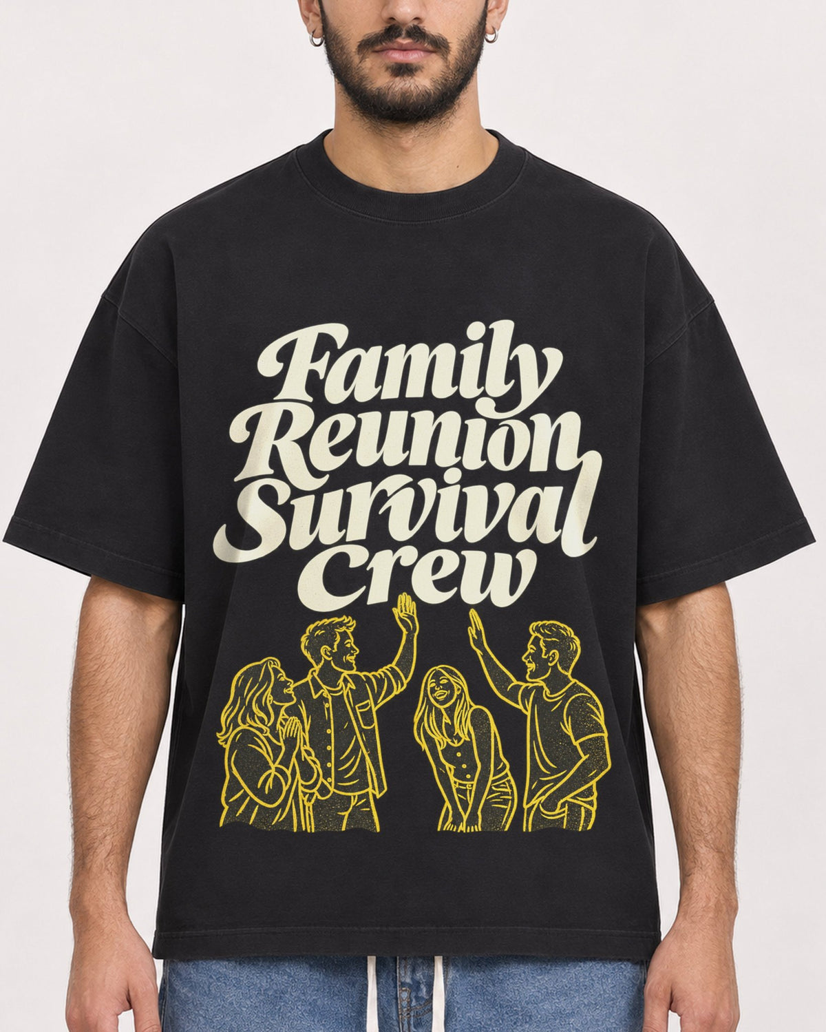 Mockup Boxy Heavyweight Tee Black male close-up 07