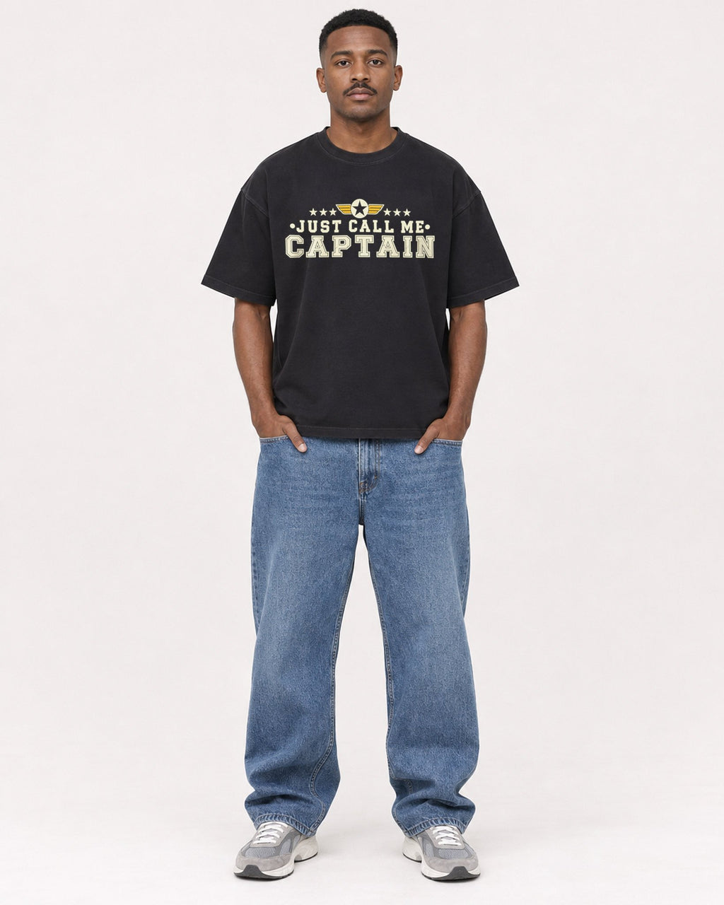 Mockup Boxy Heavyweight Tee Black male full-body 14