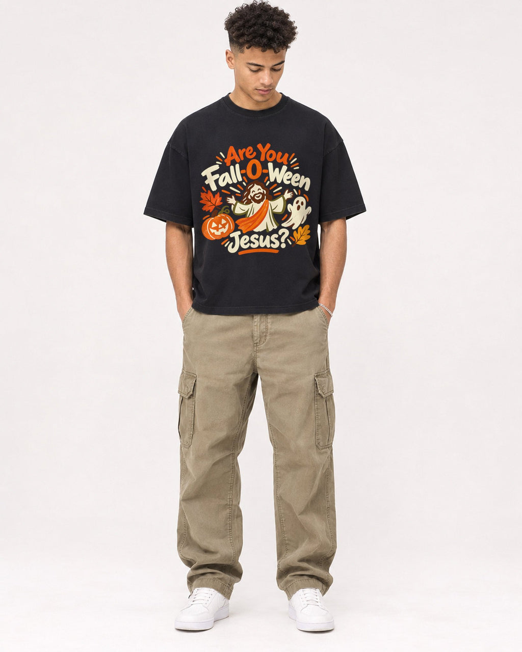 Mockup Boxy Heavyweight Tee Black male full-body 20
