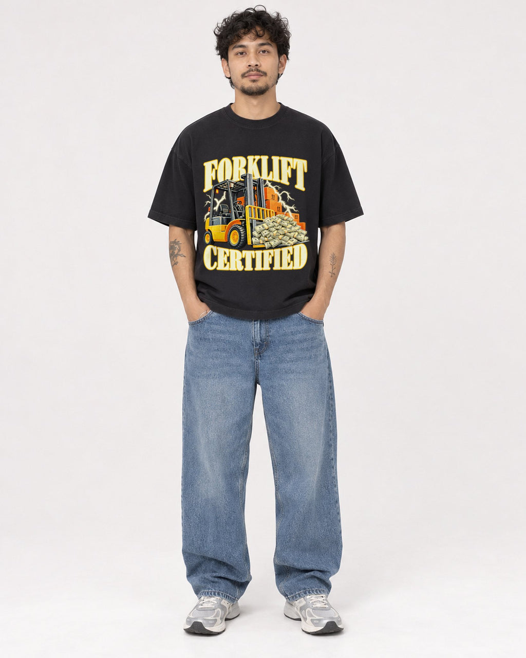 Mockup Boxy Heavyweight Tee Black male full-body 42