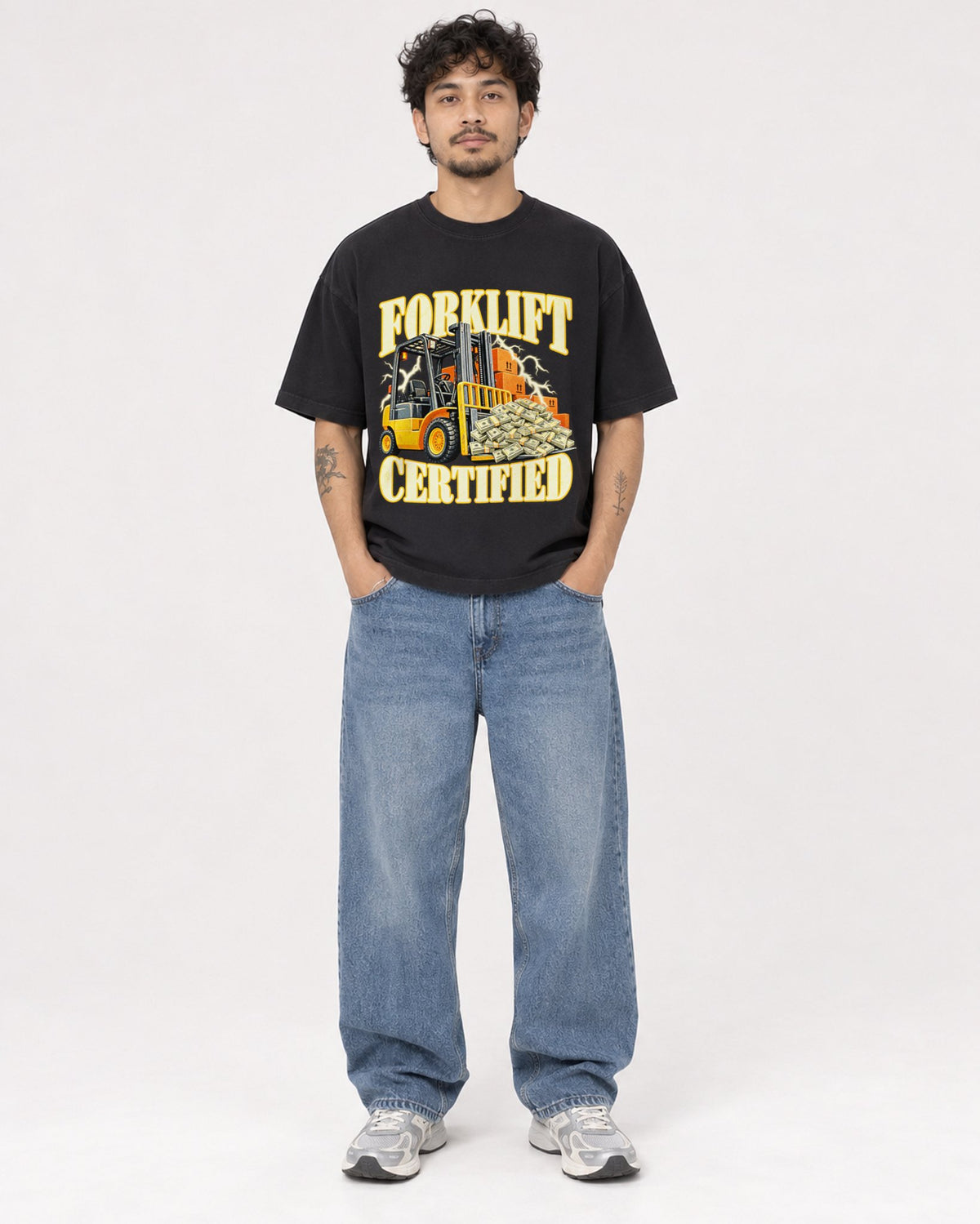 Mockup Boxy Heavyweight Tee Black male full-body 42