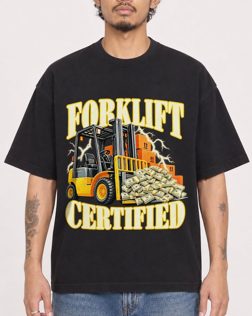 Mockup Boxy Heavyweight Tee Black male close-up 42