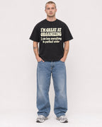 Mockup Boxy Heavyweight Tee Black male full-body 18